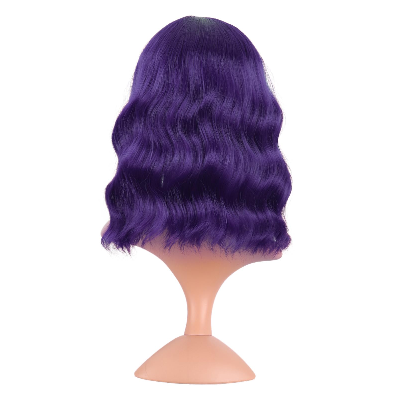 MapofBeauty 14 Inch/35 cm Short Wavy Curly Women Fresh Bright Synthetic Ordinary Flat Bangs Bob Wig (Dark Purple) - Image 4