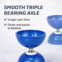 Vista 5 de Yoyo Diabolo de triple rodamiento Flight Pro, mediano 5 pulgadas azul. Juguete con palos de carbono