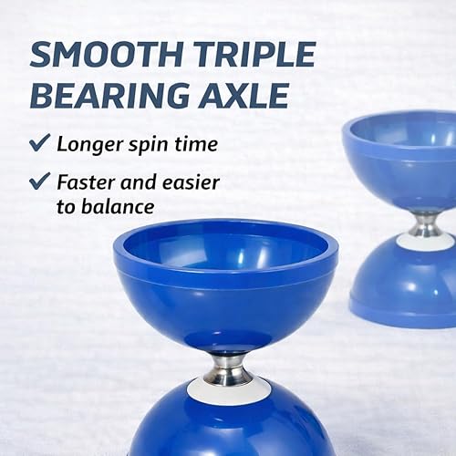 Miniatura 5 de Yoyo Diabolo de triple rodamiento Flight Pro, mediano 5 pulgadas azul. Juguete con palos de carbono