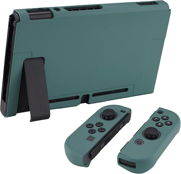 eXtremeRate PlayVital Back Cover for Nintendo Switch Console, NS Joycon Handheld Controller Separable Protector Hard Shell, Customized Dockable Protective Case for Nintendo Switch - Hunter Green - 5