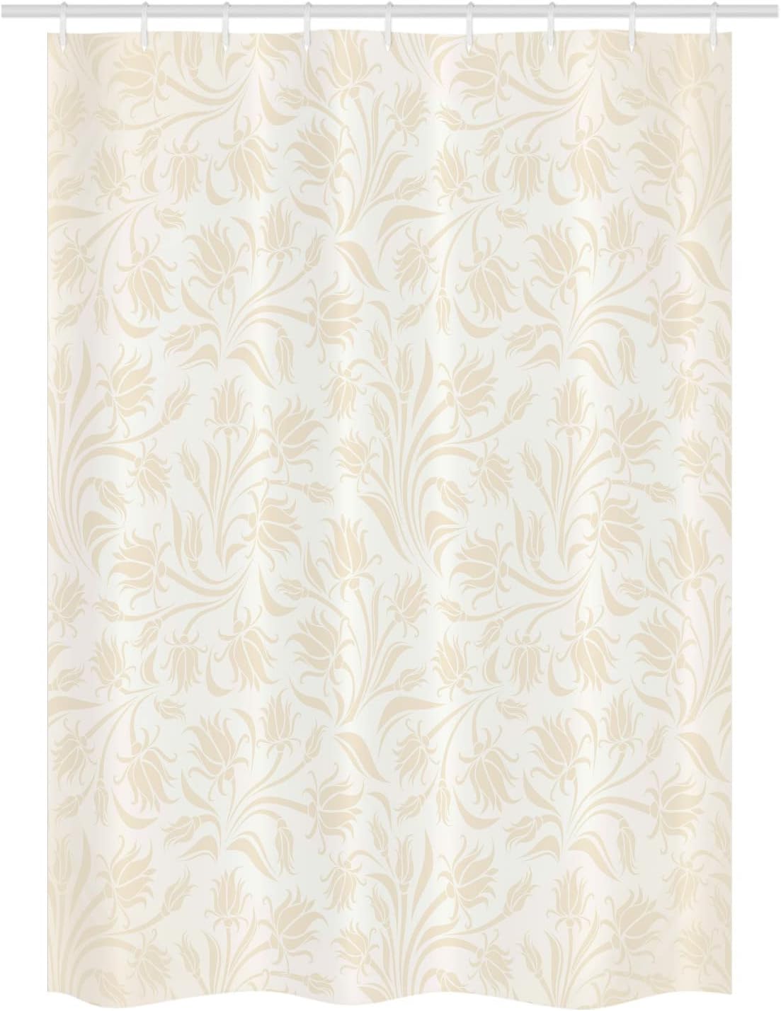 Ambesonne Ivory Stall Shower Curtain, Baroque Style Curved Leaves and Floral Blooms Nature Beauty Continuous Design, Fabric Bathroom Decor Set with Hooks, 54" W X 78" L, Cream