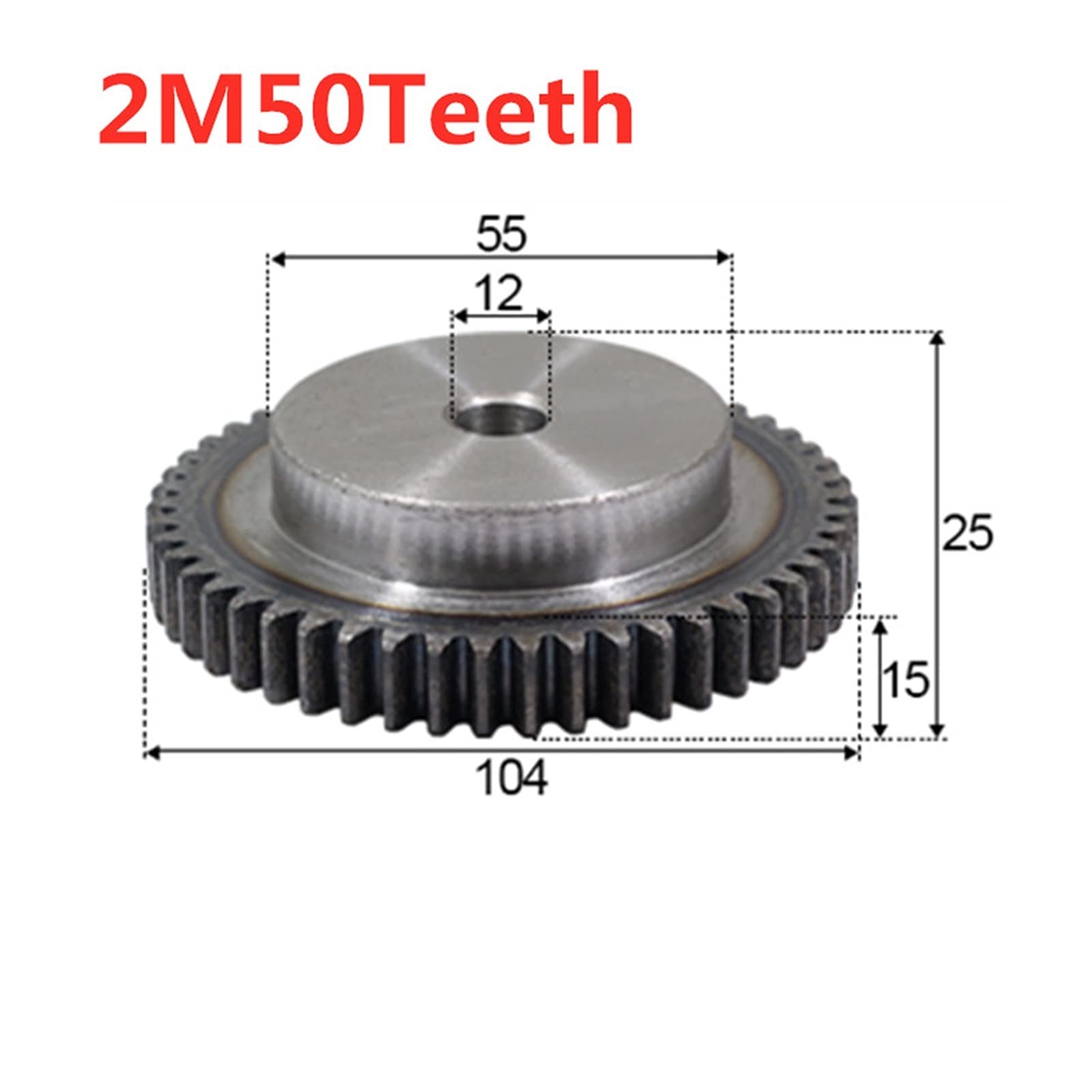 TMP1105 1PC Convex Gear Pinion 2Module 50Teeth 12mm Hole Carbon Steel Convex Gear Pinion (Hole Diameter : 12mm, Number of Teeth : 50 Teeth)