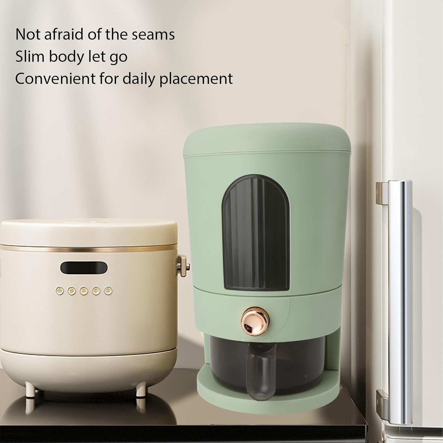 11Lbs Large Rice Dispenser, Automatic Grain Storage Container with Lid and Measuring Cup, Airtight Household Cereal Bucket for Kitchen, Suitable for Soybean, Corn, Oatmeal (Mint