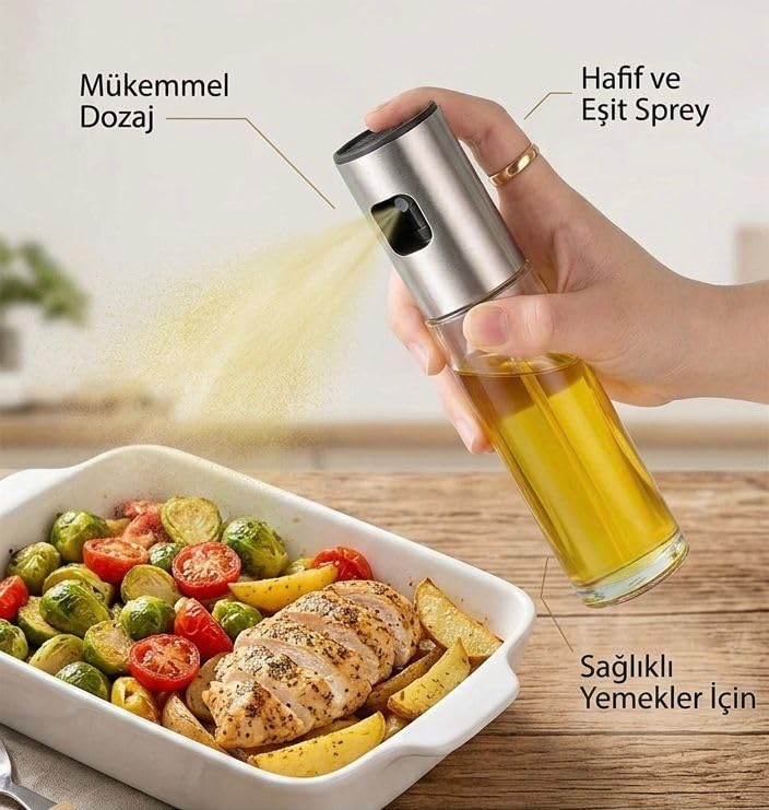 Sprey Yağdanlık Cam Şişe Yağ Püskürtücü 100 ml Paslanmaz Çelik BPA İçermez