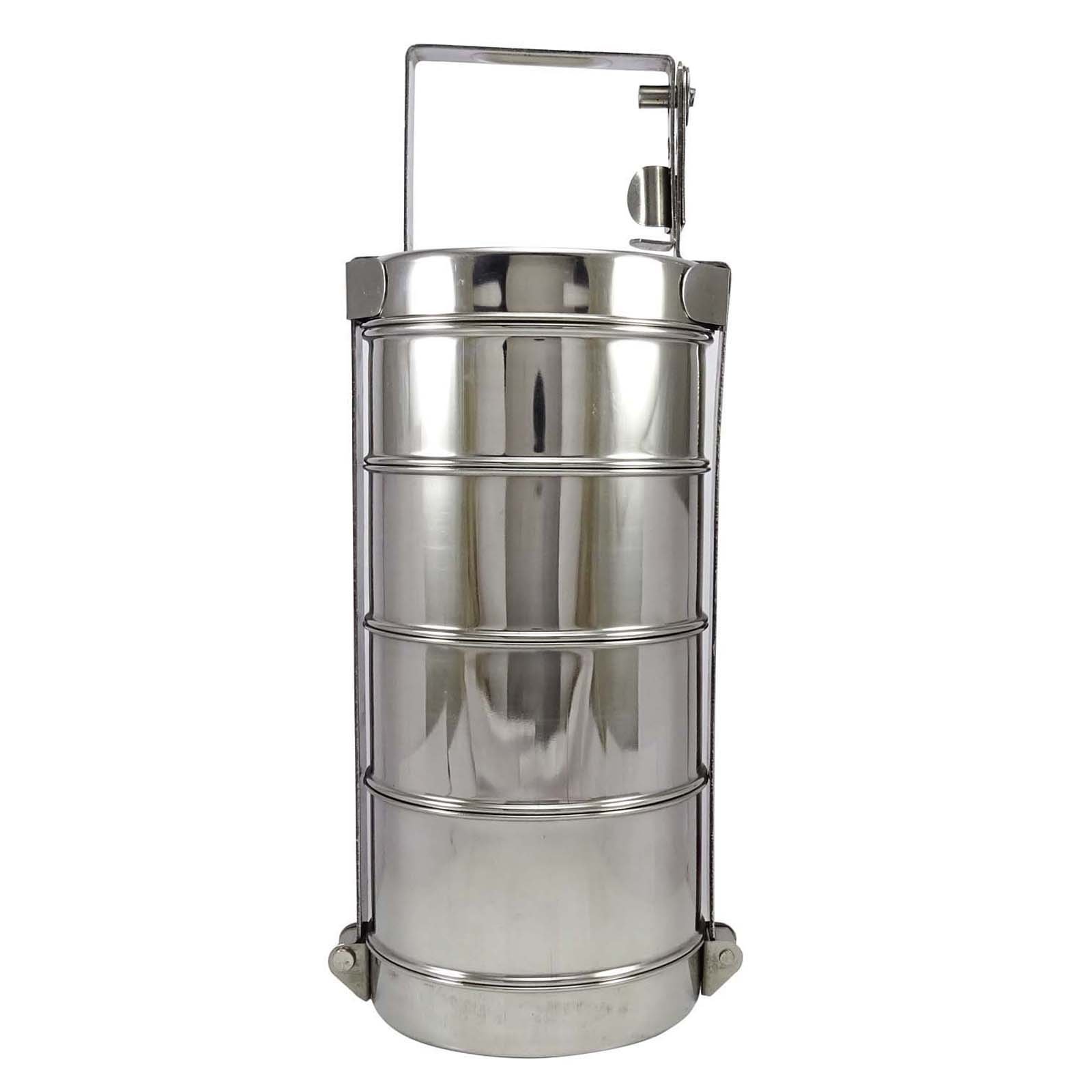 4 Tier Stainless Steel Lunch Box Indian Tiffin Round Food Container Carrier Set