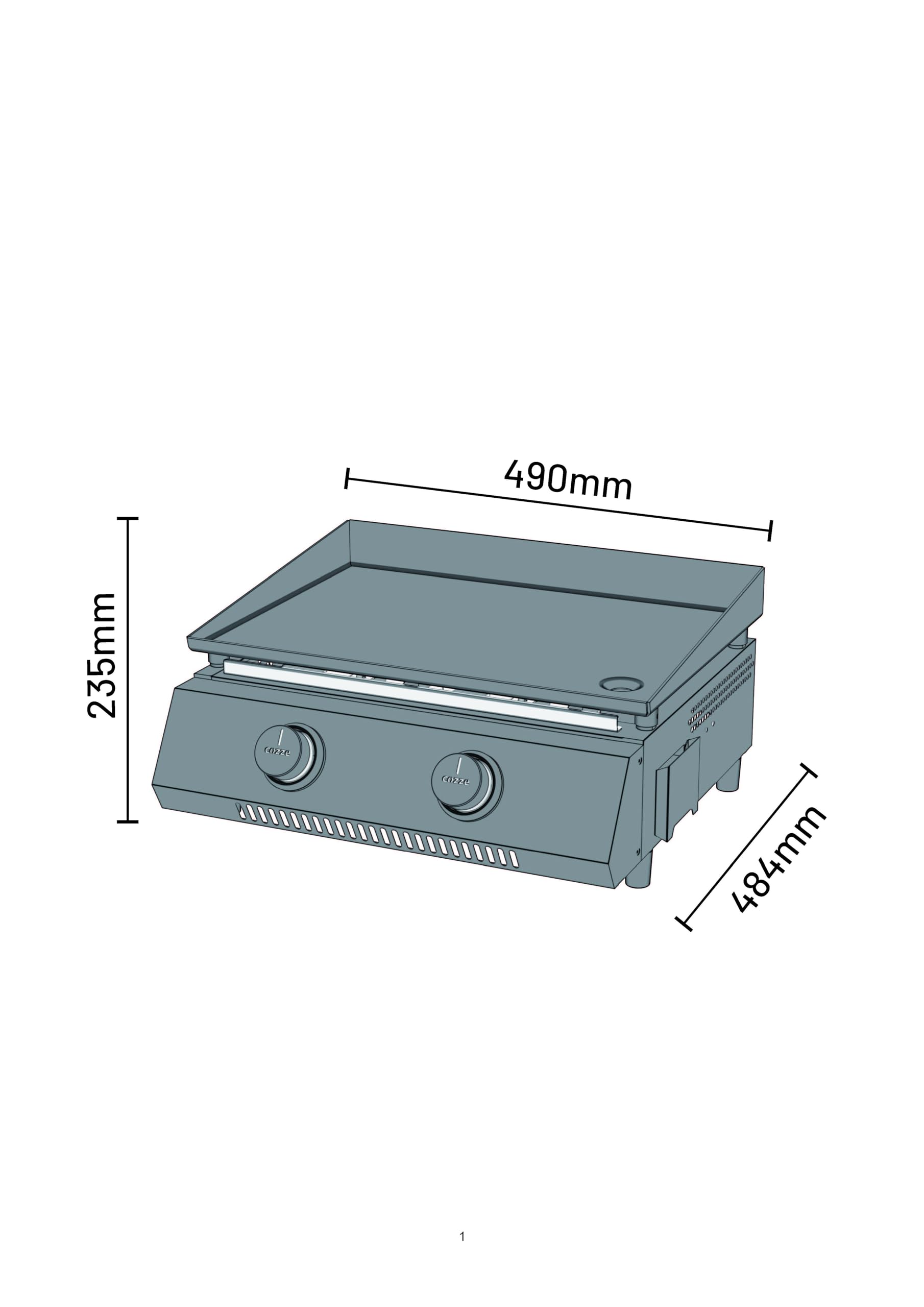 Cozze® G-400 Plancha Grill Tragbar mit 2 Brennern (50mbar) - DE+AT inkl. Regler und Fettauffangbehälter | Kleiner Grill für Balkon Terrasse Garten | Mini Gasgrill für Zuhause Camping
