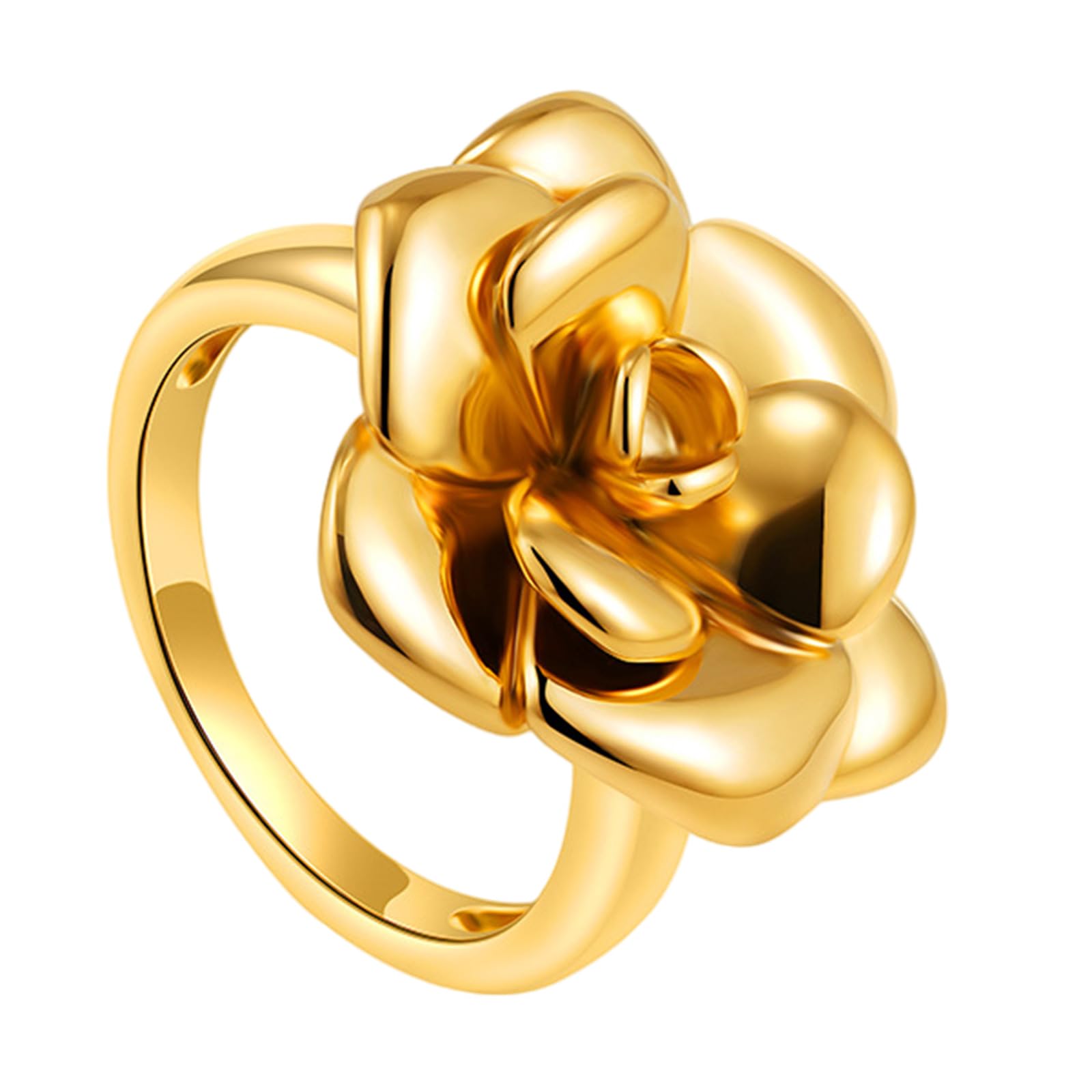 jiingekk Elegant 18K Gold Plated Camellia Rings Minimalist 18K Gold Plated Camellia Rose Rings Adornment for Fashion Enthusiasts