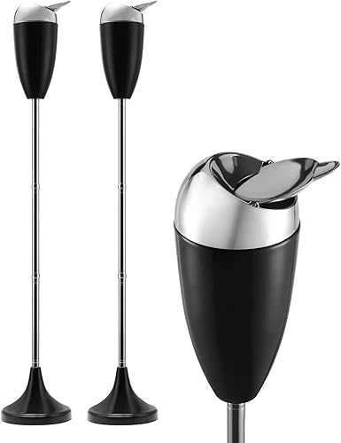 Paquete de 2 ceniceros de pie para exteriores con tapa, soporte ajustable negro para cenizas para patio doméstico, resistente al viento, bandeja de