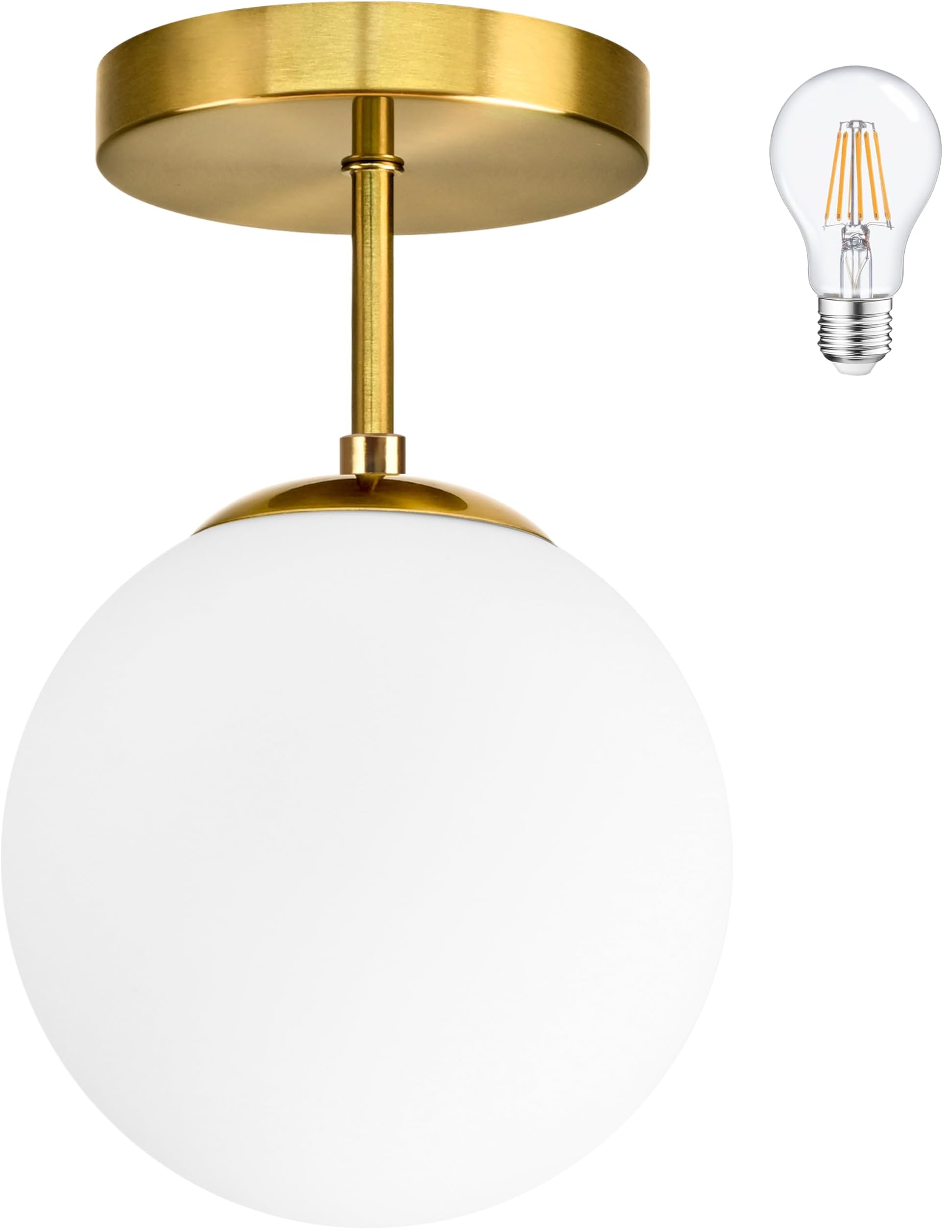Gold Globe Semi Flush Mount Ceiling Light,Mid Century Modern Light Fixture Ceiling,Globe Ceiling Light for Hallway Living Room Kitchen Bedroom Storage Schoolhouse Laundry(Bulb Incl.)