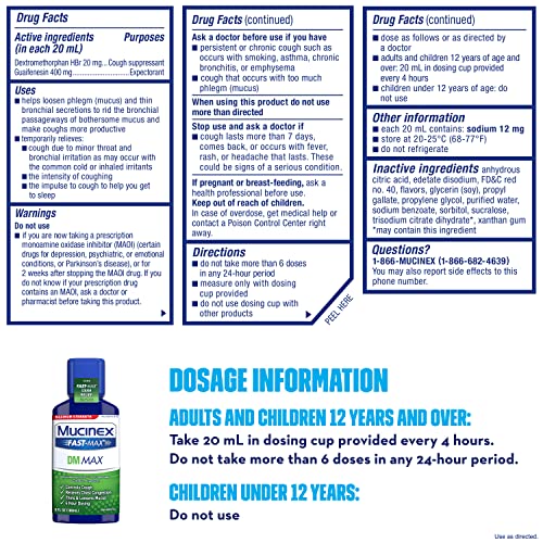 Maximum Strength Mucinex Fast-Max Dm Max Liquid, 6 Fl. Oz. Controls Cough, Relieves Chest Congestion, Thins & Loosens Mucus(Packaging May Vary) #TOP1