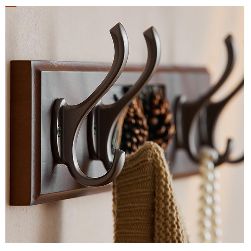 Qpkz Brown Wood Coat Rack Wall Mount Decor, Wooden Wall Hooks Entryway Hanging Rack Coat Hooks Rail Clothes Towel Racks With Hook For Coat, Bag, Towel 4Hook