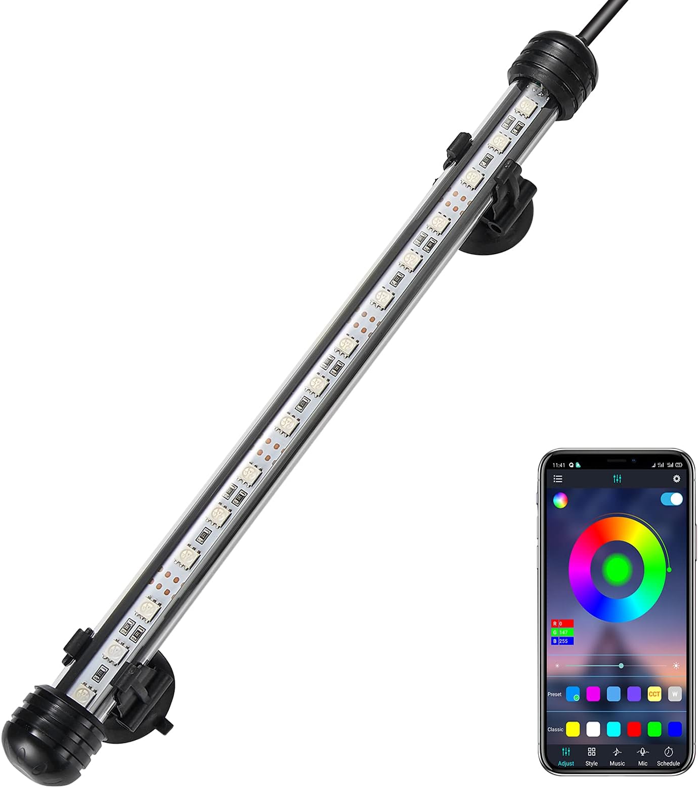 GreenSun LED Lighting Aquarium Light, LED Fish Tank Lights Waterproof with APP Control, RGB Multicolor Submersible LED Light Underwater Strip Light for Fish Tank (28cm/11 Inches)