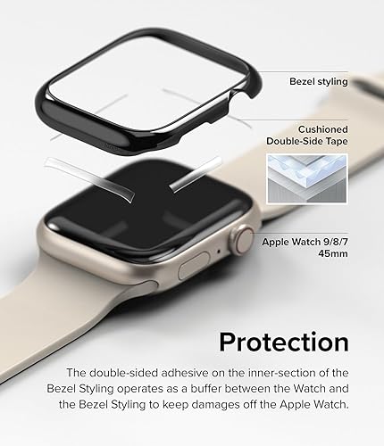 Miniatura 7 de Ringke Estilo bisel elegante marco de acero inoxidable compatible con Apple Watch Series 8, 7, SE2 de 1.77 pulgadas, funda protectora antiarañazos,