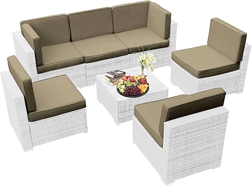 Miniatura 7 de Juego de 14 fundas de cojín de repuesto para patio, exteriores, impermeables, para muebles, con cremalleras, solo funda (marrón, 25.6 x 25.6 x 3.94