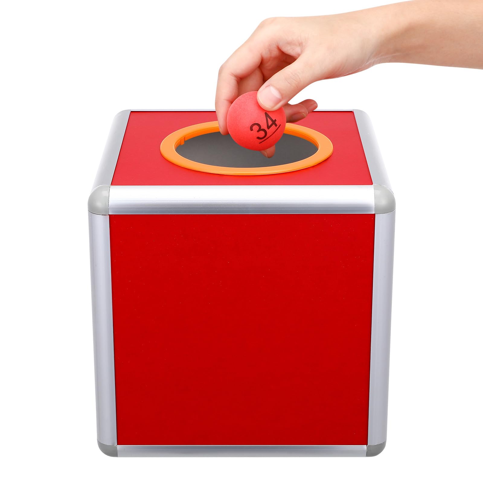 Boîte de tombola design réutilisable Cabilock en aluminium avec finitions rouges