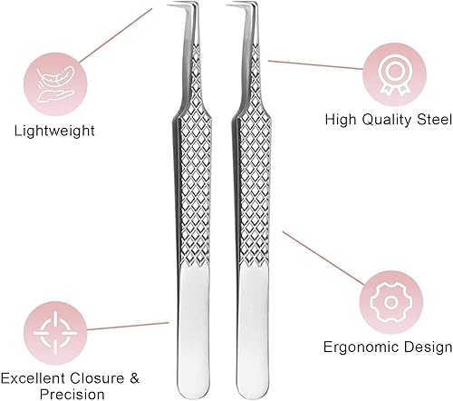 Miniatura 4 de Pinzas para extensiones de pestañas, punta de acero inoxidable de precisión, curvada recta, 90 grados, pinzas profesionales de fibra de agarre
