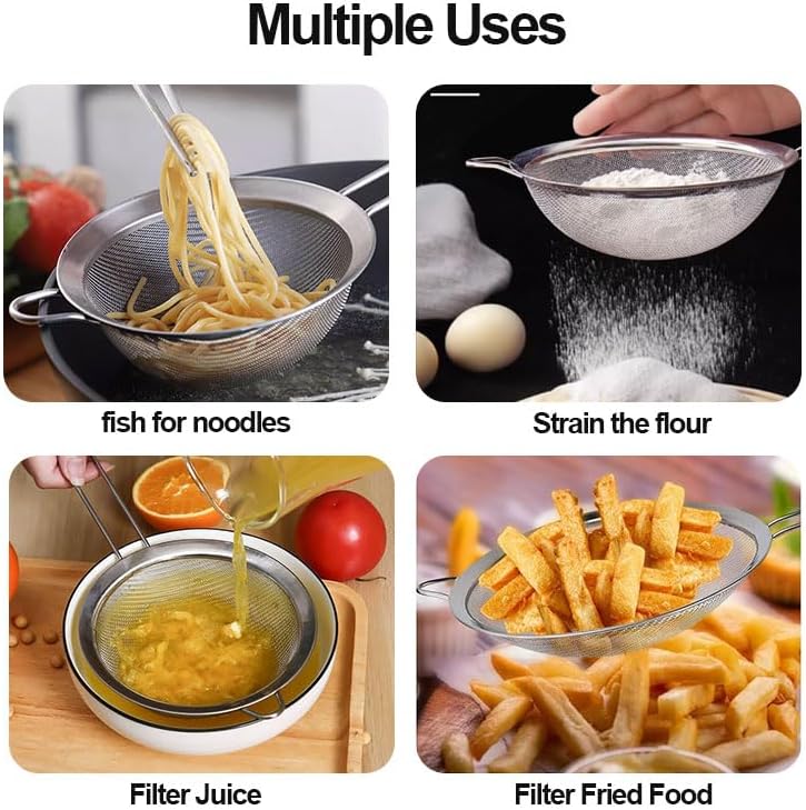 Miniatura 6 de Colador de malla fina, coladores de alambre de acero inoxidable para cocina, tamiz fino para té, pastas, enjuague de drenaje, verduras, utensilios