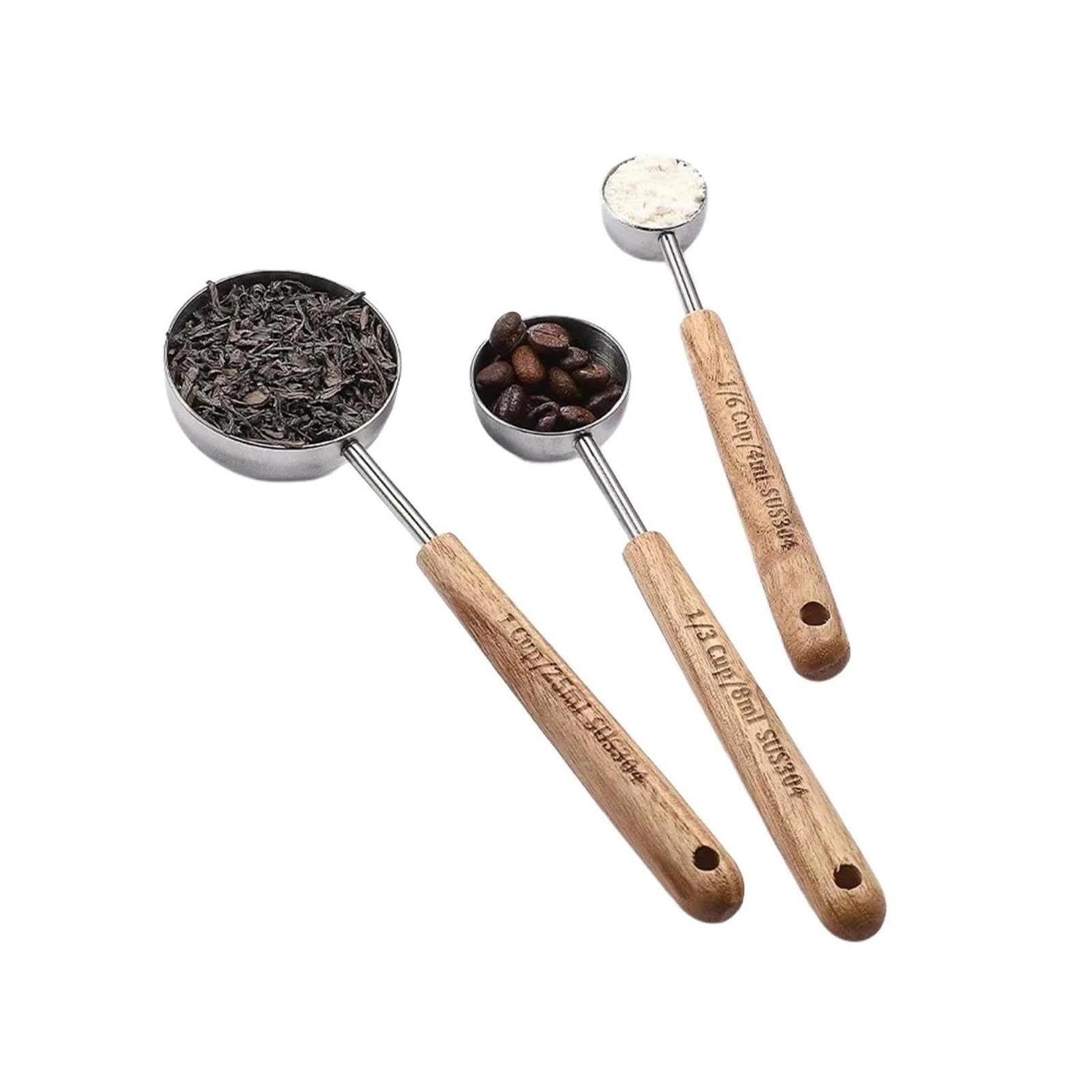 Cuchara medidora de café 8ml/25ml de acero inox, mango madera | Para granos de café, leche en polvo y condimento; modelo 8ml/25ml(Grey)