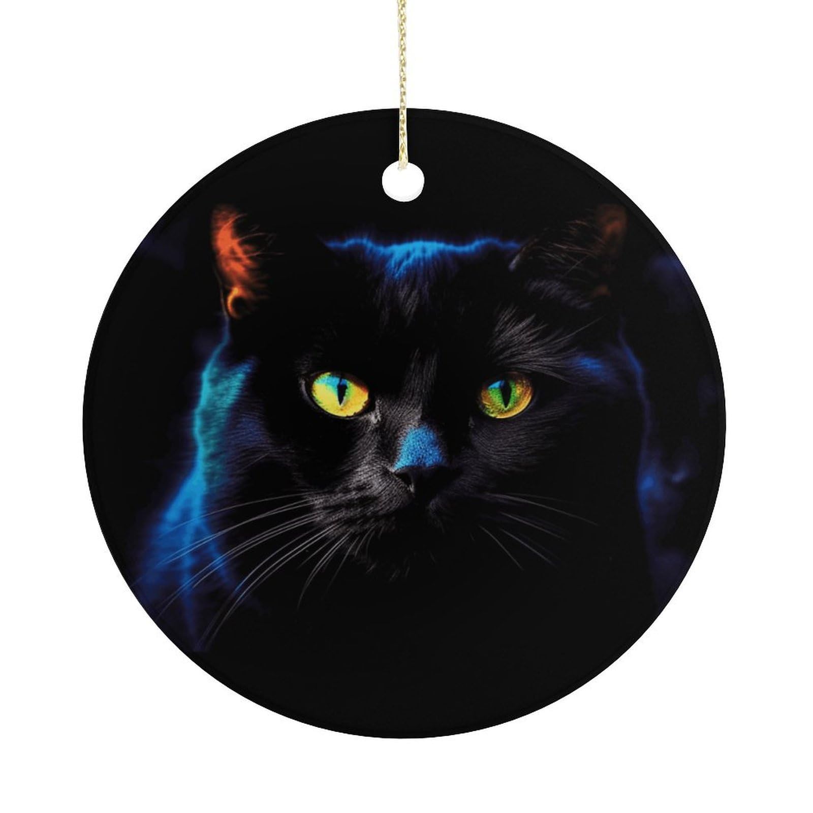 Black Cat Colorful Christmas Ornaments Colorful Round Ceramic Ornament Christmas Hanging Decor Christmas Tree Decorations Xmas Keepsake for Women Men Xmas Holiday Party