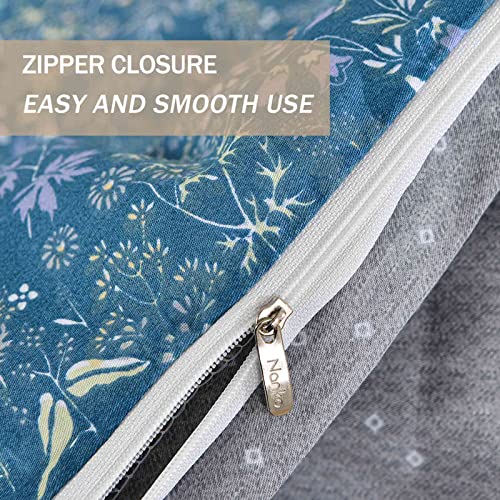Nanko Cotton Queen Size Duvet Cover Set, Dark Blue Floral Herbs Leaf Printed Pattern Soft Bedding Sets Comforter Quilt Covers With Zip Tie, Farmhouse Style For Women Men Teen 3Pc 90X90, Navy Flower #TOP6