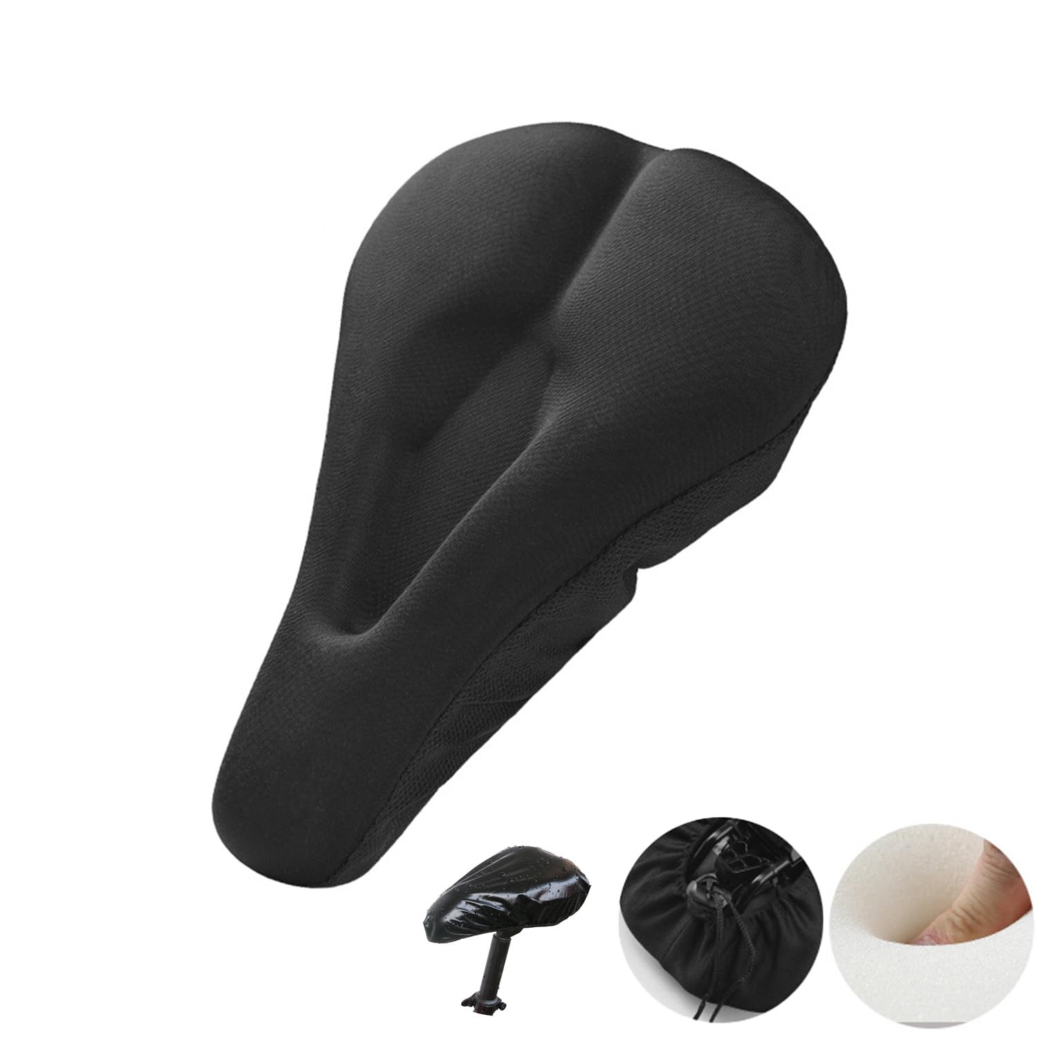 Foam Bike Seat Cushion Cover for Men Women – Extra Soft Bicycle Saddle Pad with Non-Slip Bottom & Waterproof Rain Cover – Comfortable Exercise Cycling Seat Cushion for Peloton, Outdoor/Indoor Bike
