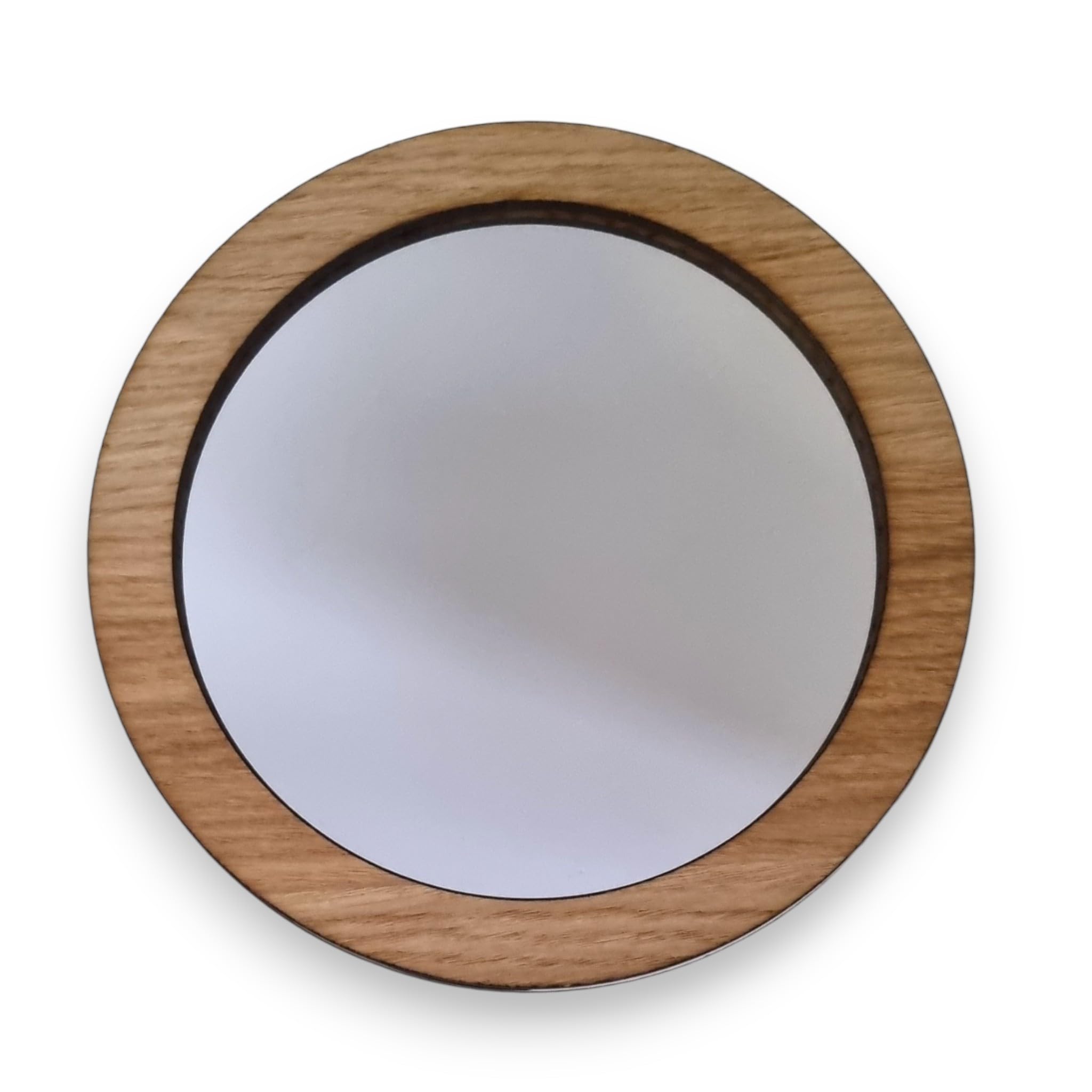 Super Cool Creations Round Wooden Mirrors, Choice of Oak, Walnut or Cherry, with Hooks, 25cm 10" (Oak)