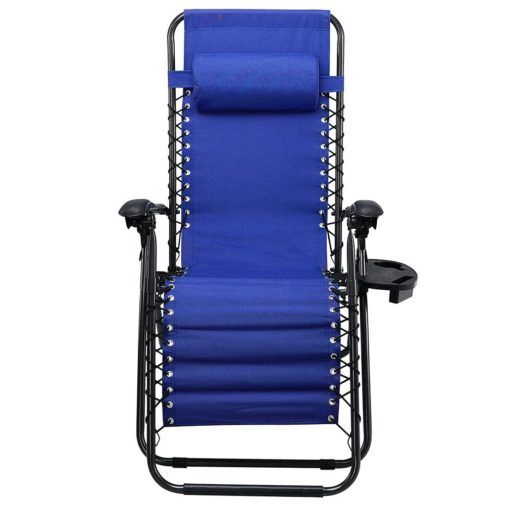 BAKAJI Chaise Longue Transat Jardin Plein Air, Transat de Plage Pliable, Bain de Soleil avec Repose-tête, d’accoudoirs Réglables, Chaise de Camping Gravité Zéro en Oxford (Bleu avec Plateau)