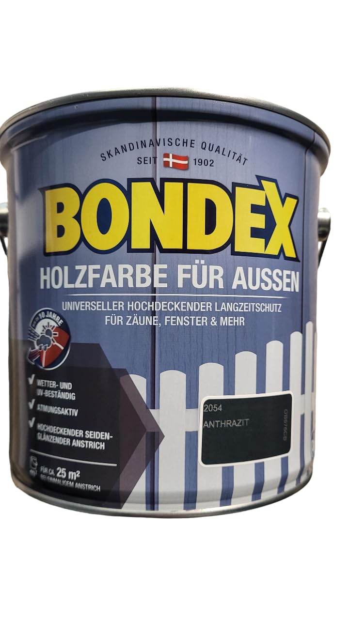 zbs24 Bondex Holzfarbe für Außen, hochdeckender Wetterschutzanstrich, Wetter- & UV-beständig, atmungsaktiv inkl. 3-teiligem Pinselset (anthrazit, 2,5 Liters)