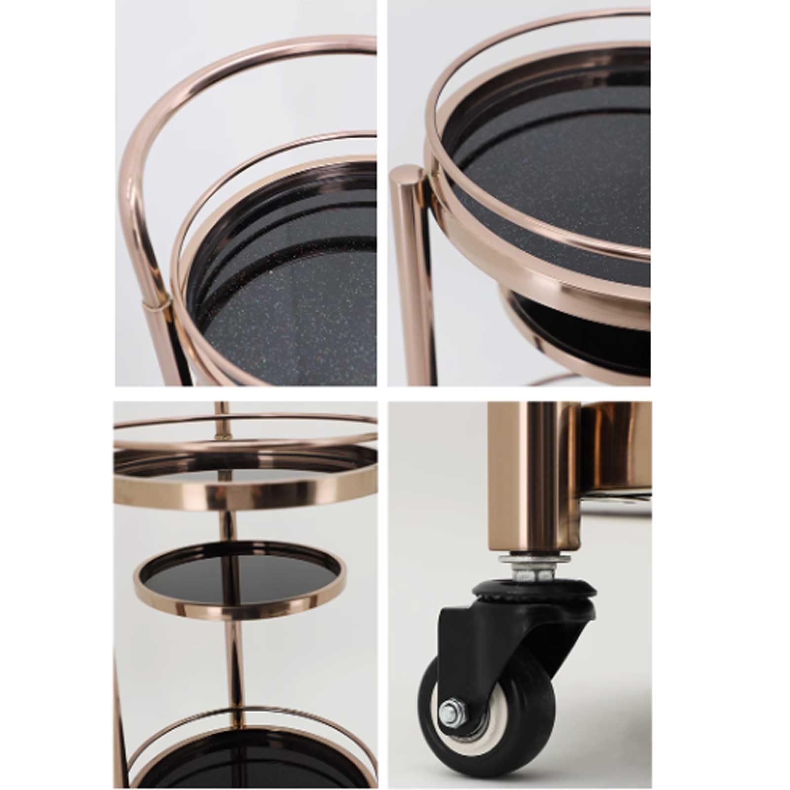 Carrelli di servizio Carrello da bar rotondo in metallo a 3 livelli Mini carrello con rotelle Vassoio a più for organizer tavolo , scaffale cucina di casa, 16,5x ,5 X 32,6 pollici Organizzazione(Gold)