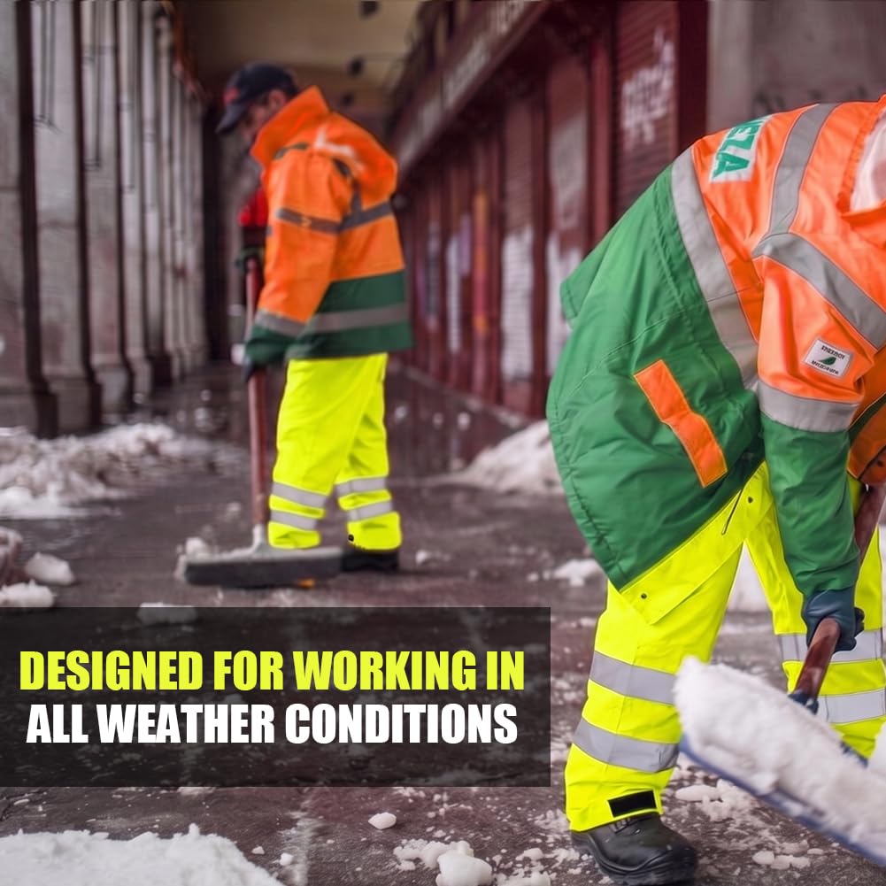 AUYAO Spodnie o wysokiej widoczności, dwuwarstwowe spodnie przeciwdeszczowe Hi-Vis, odblaskowe i wodoodporne spodnie przeciwdeszczowe, męskie i damskie spodnie robocze na zewnątrz