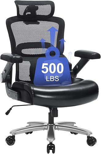 Silla de oficina ergonómica resistente de 500 libras, silla de escritorio grande y alta con soporte lumbar ajustable, reposacabezas 3D, respaldo