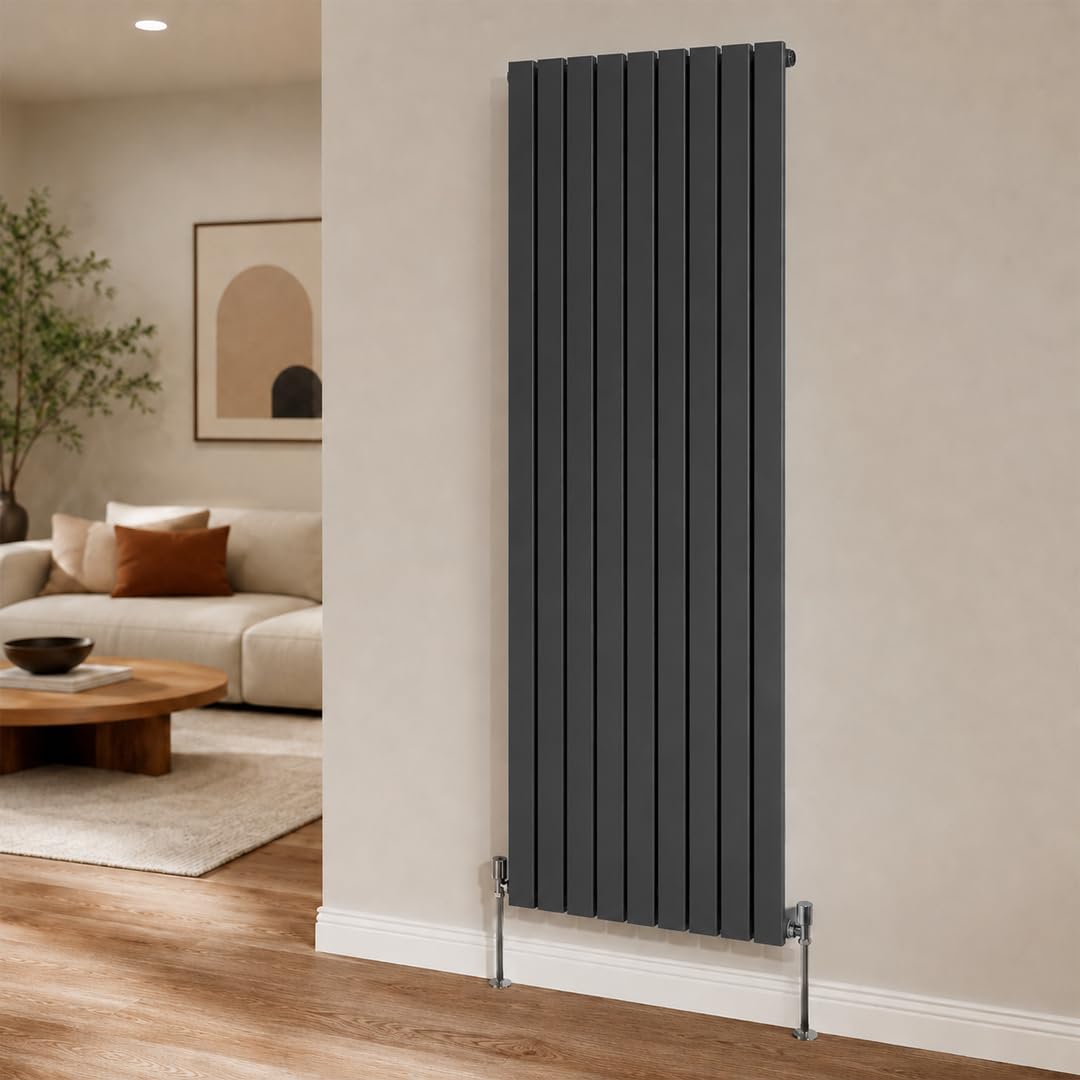 Built Right Flat Panel Designer Radiator, Central Heating Radiator, Horizontal & Vertical Single or Double Panel Flat Radiator, White or Anthracite, Multiple Sizes (Anthracite, 1800 x 630 - Single)
