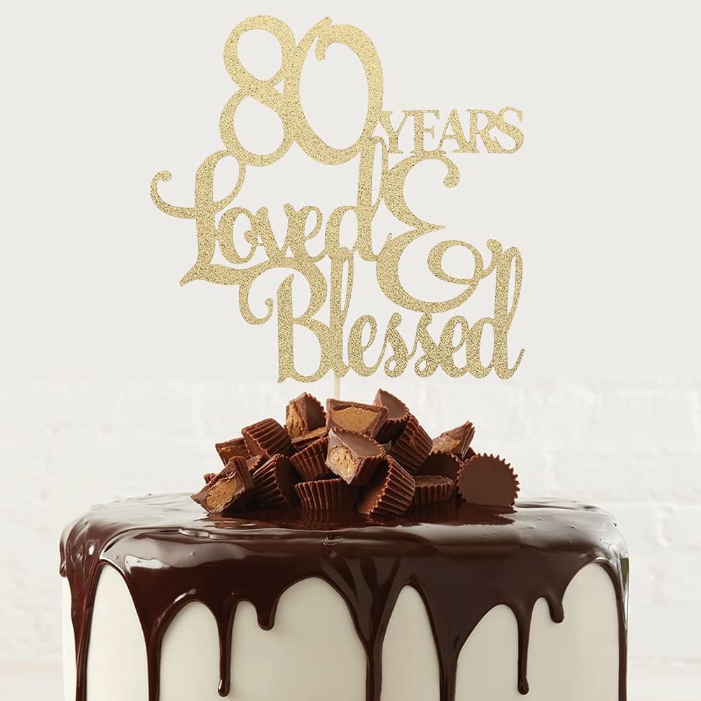 Golden 80 Years Love Blessed Cake Topper - 80th Birthday Cake Topper,happy 80th Birthday Cake Topper,80th Anniversary Wedding Birthday Party Decoration - Image 3