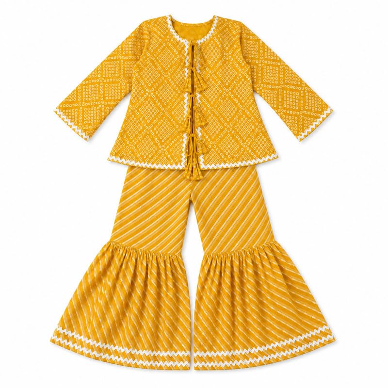 Image of LITTLE GINNIE Girls Kurta Sharara Set | Traditional Ethnic Wear for Kids