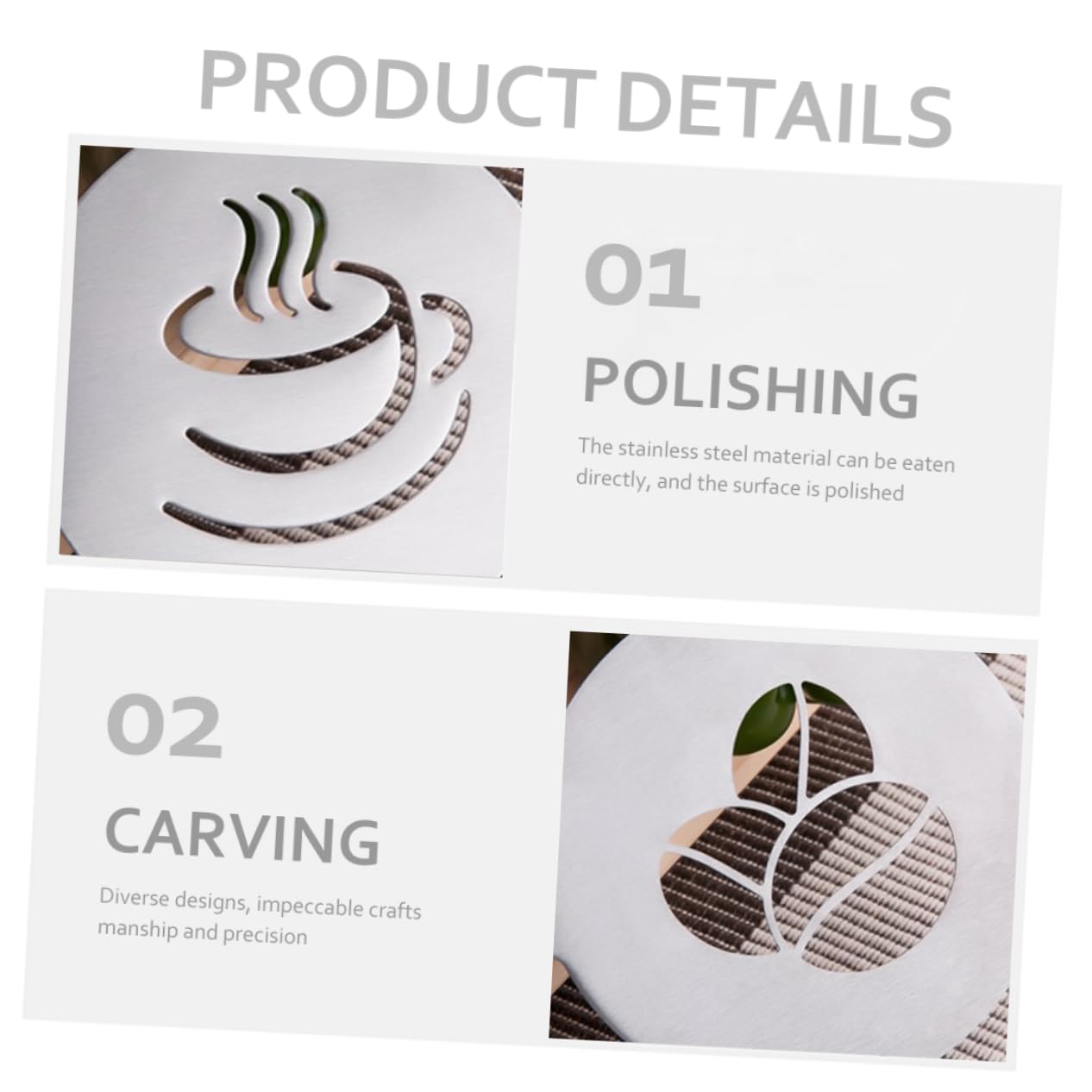 Veemoon 2 Pcs Stainless Steel Coffee Stencils for Latte Art - Cappuccino Templates for Decorating Oat Milk - Hot Chocolate and Desserts for and Home Coffee