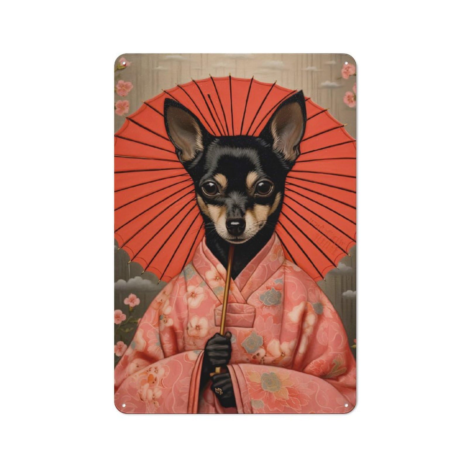 Junmoney Style-12 For Studio Or Craft Room, Miniature Pinscher Geisha Retro-Style Tin Sign 30X20cm, For Metal Sign Collectors, For Garage And Workshop Walls