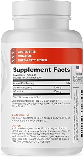 Miniatura 3 de Bucked Up Cafeína con L-teanina  100 mg de cafeína + 100 mg de L-teanina por porción  Sin OMG  Sin gluten  Suplemento de apoyo energético probado