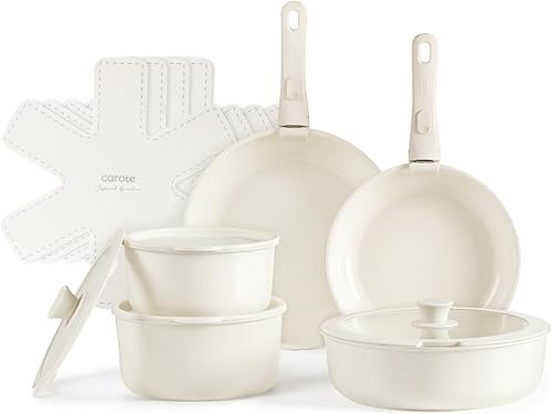 CAROTE Juego de ollas y sartenes, juego de utensilios de cocina de cerámica con mango desmontable, utensilios de cocina antiadherentes de inducción