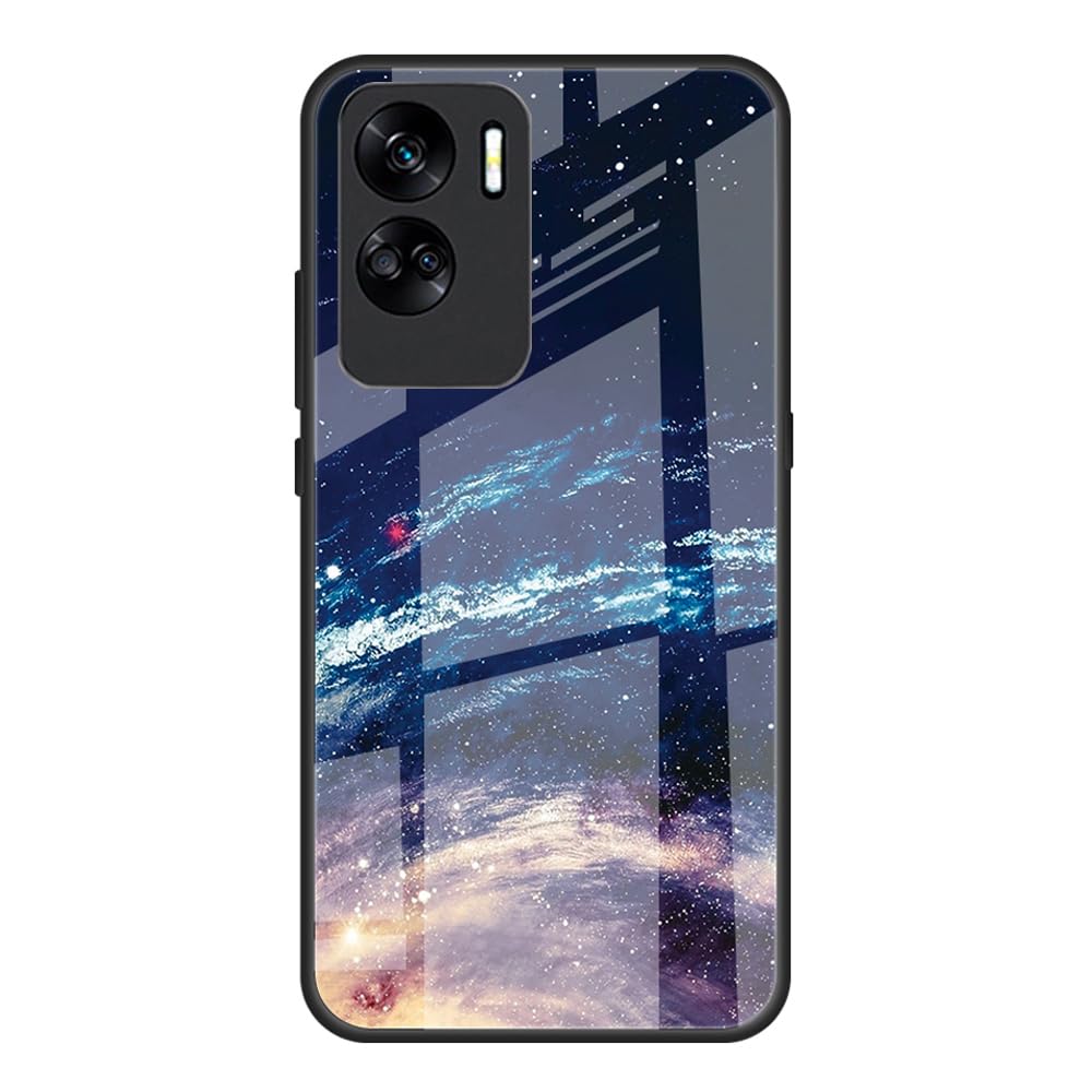 DEDUX Case for Honor 90 Lite, Moon Starry Sky Tempered Glass Back Case + Shockproof Silicone Tpu Frame Protective Phone Case Cover. Cosmic Stars