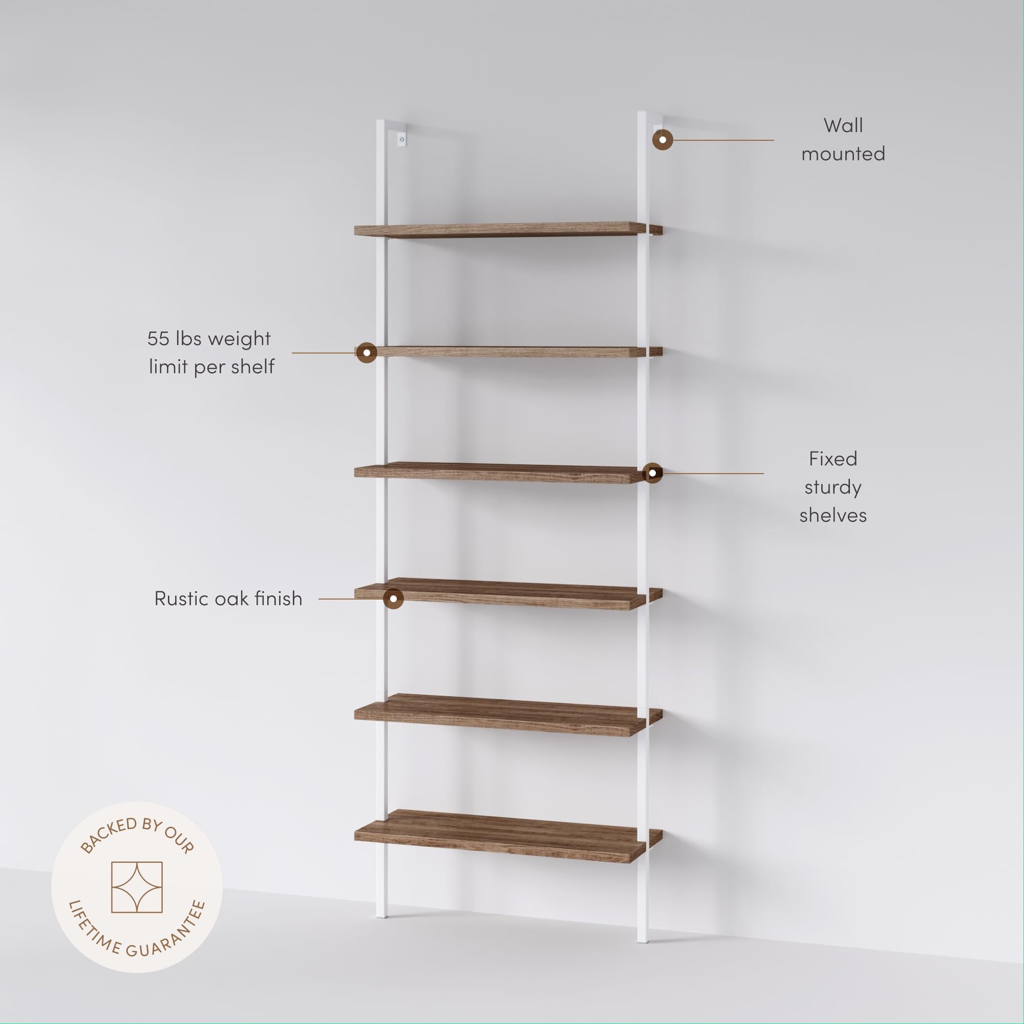 Amazon.com: Nathan James Theo 6-Shelf Tall Bookcase, Wall Mount
