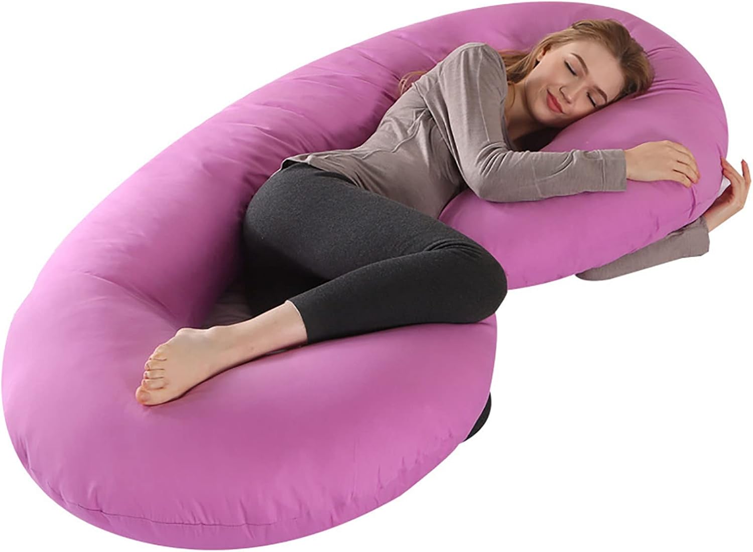 Maternity Pillow Sleep Pillow Full Body Pillow C-Shaped Pillow Detachable Pregnancy Pillow with Zipper Purple