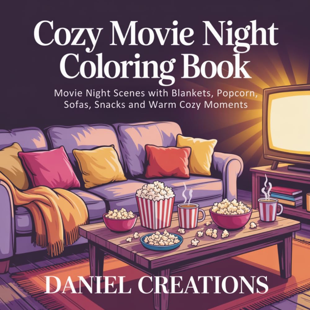 Cozy Movie Night Coloring Book: Movie Night Scenes with Blankets, Popcorn, Sofas, Snacks and Warm Cozy Moments