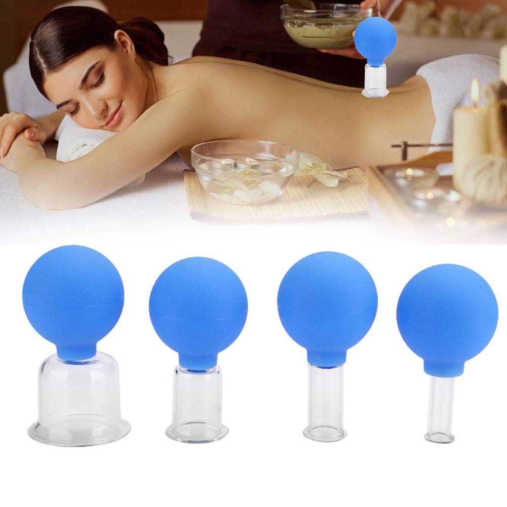 FOOJo 4pcs / Box Vakuum-Schröpftherapie-Sets, Silikonglas-Körpermassage-Schröpfbecher zur Schmerzlinderung bei Müdigkeit, Anti-Cellulite-Saugkörper-Entspannungsmassagegerät