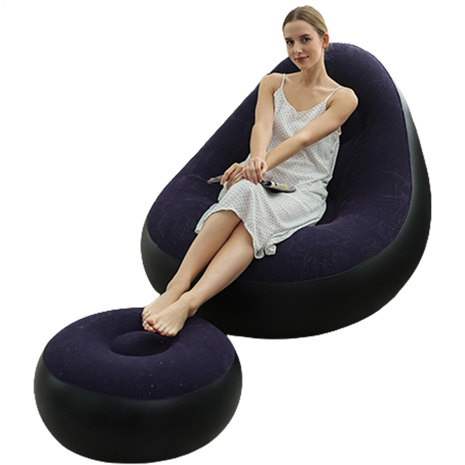 Sofá plegable con reposapiés, sofá inflable al aire libre, silla de salón inflable, silla plegable portátil, muebles de exterior para camping, almuerzo, jardín, fiesta