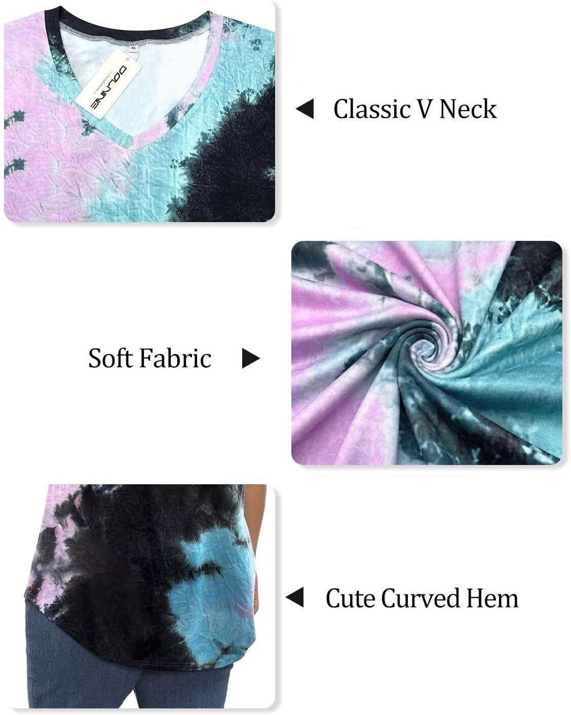DOLNINE Womens Plus Size Tops Tie Dye Casual V Neck Summer Short Sleeve Loose Fit Shirts XL-5XL - Image 3