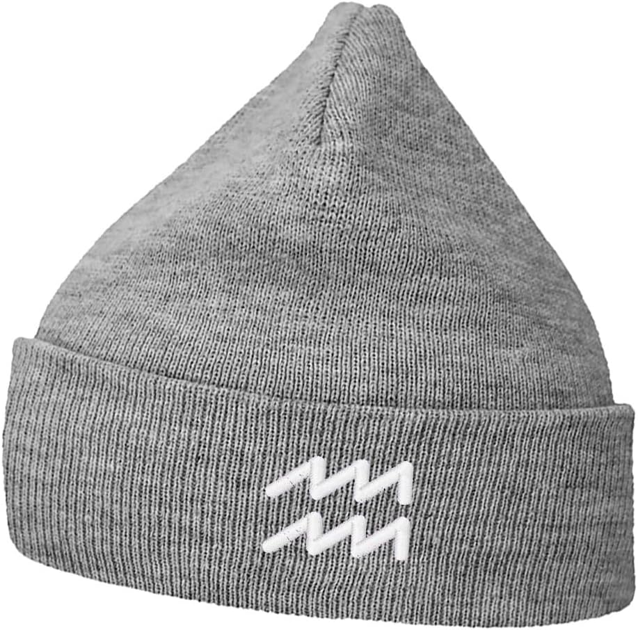 Mens Beanie Knit Hats Aquarius Zodiac Symbol Embroidered Unisex Casual Beanies Hats for Winter