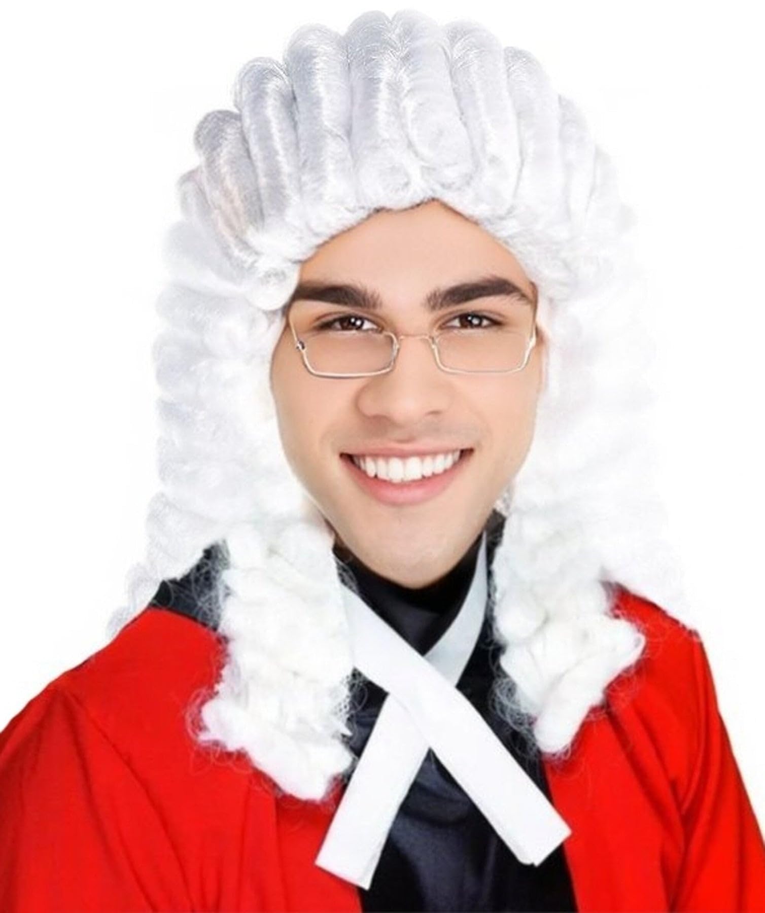 HPO White Judge Wig - Classic Wavy Costume Hairpiece for Courtroom Historical, Cosplay & Halloween Costume Wigs