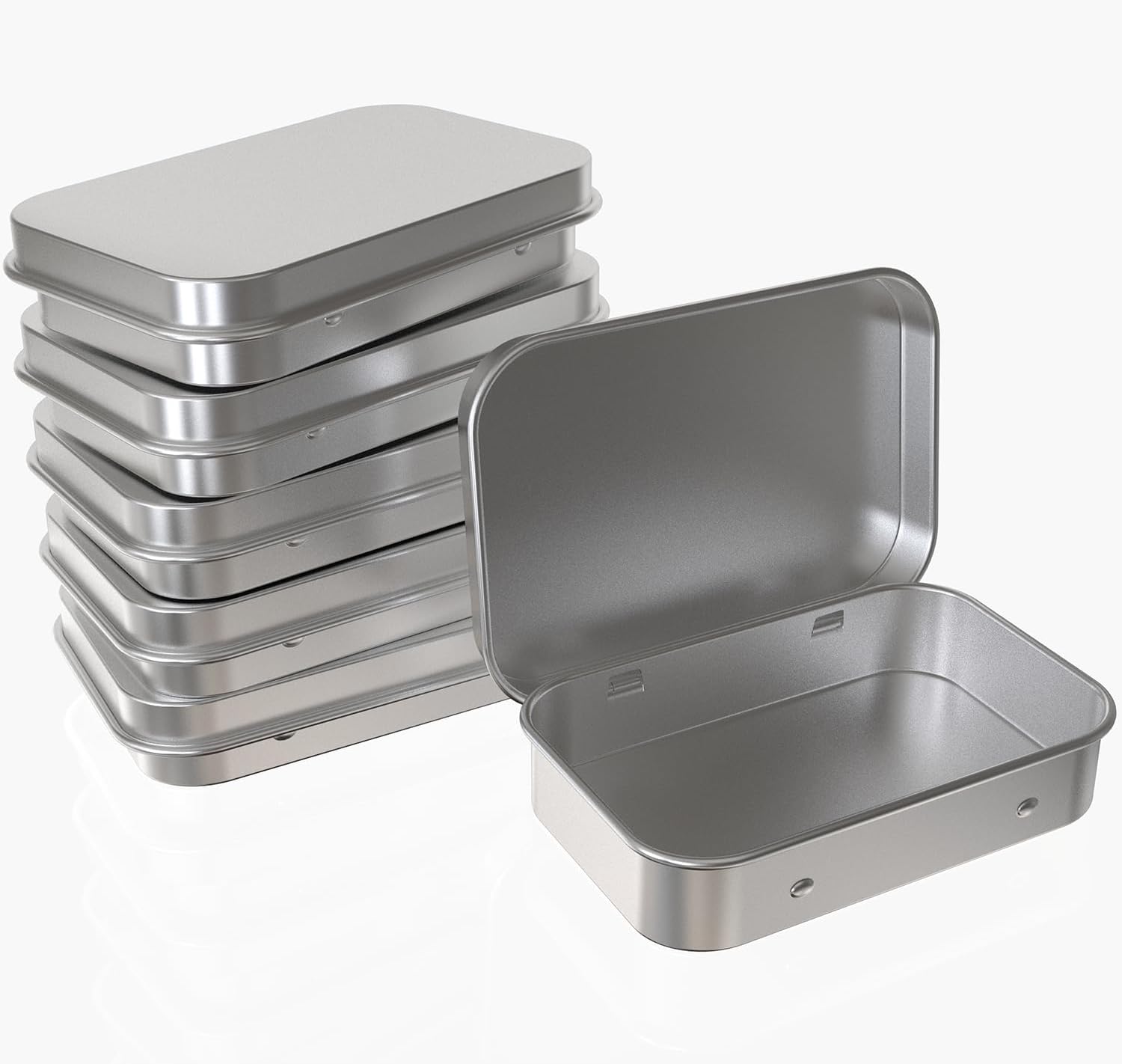 Hulless Small Hinged Tin Box Metal Tins Storage Containers Portable Craft Organizer for Home Storage to pills, candies, herbs, planting seed, nail art etc, Silver 6Pcs