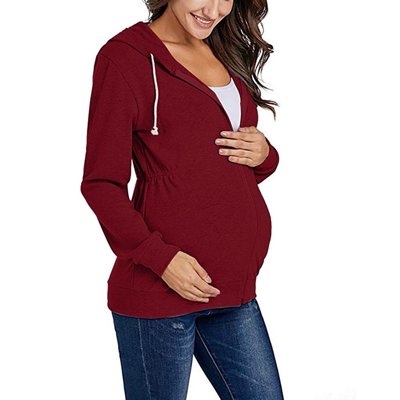 Damen Schwangere Jacke Sweatshirt Umstandspullover Stillen Hoodie Langarm Umstandsmode Stillpullover Kapuzenpullover Langarmshirt Stilloberteil Schwangerschaft