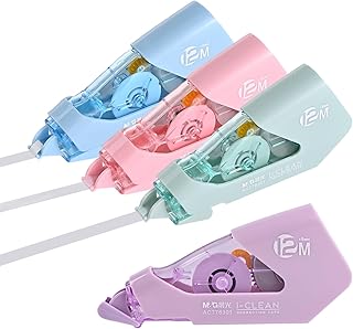 M&G 4Pcs White Correction Tape, 39.37 Ft Cute White Correction Pull Out Tape, Pastel Color Tear-Resistant Instant Corrections Applicator for School Office Supplies (12M Each)